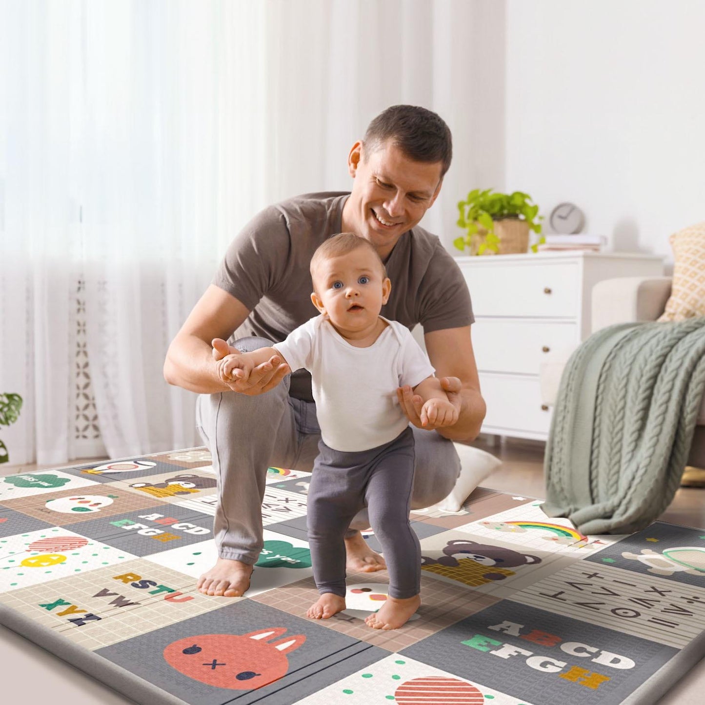 ADHINO Certified Non-Toxic & Skin-Friendly - 79"x71" Foldable Foam Baby Play Mat for Floor, Waterproof Crawling Playmat, Anti-Slip Infant to Toddler Play Mats, Safe Kids Mat for Play & Learning