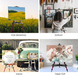 61"-20"Artist Easel Stand, Thick Aviation Aluminum Tripod Display Easel with Portable Bag for Floor/Table-Top Drawing and Displaying, Painting Easel for kids Adult, Spirit Level, Red