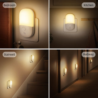 YOOVEE Plug-in Dimmable Night Light with Sensor, Warm White LED,4-Pack for Bedroom, Bathroom, Hallway - Kids & Adults