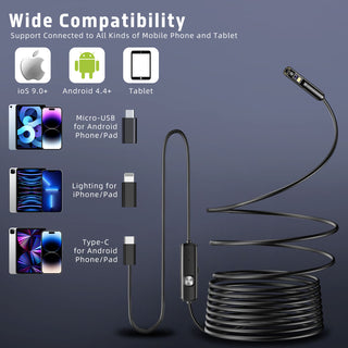 YOOVEE Endoscope Camera with Light, Dual Lens 1920P HD Endoscope Camera, IP68 Waterproof Endoscope with 8 LED Semi-Rigid Cable, No Need for Wi-Fi Compatible with iOS and Android