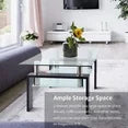 Modern Storage Rectangle Glass Coffee Table with Installation Instructions, Black