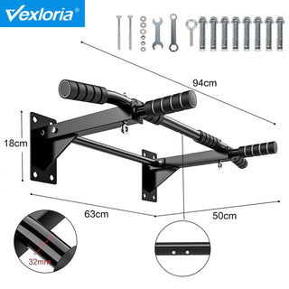 Heavy Duty Wall Mounted Pull Up Bar Chin Up Bar Home Gym Equipment with Suspension Anchors Black