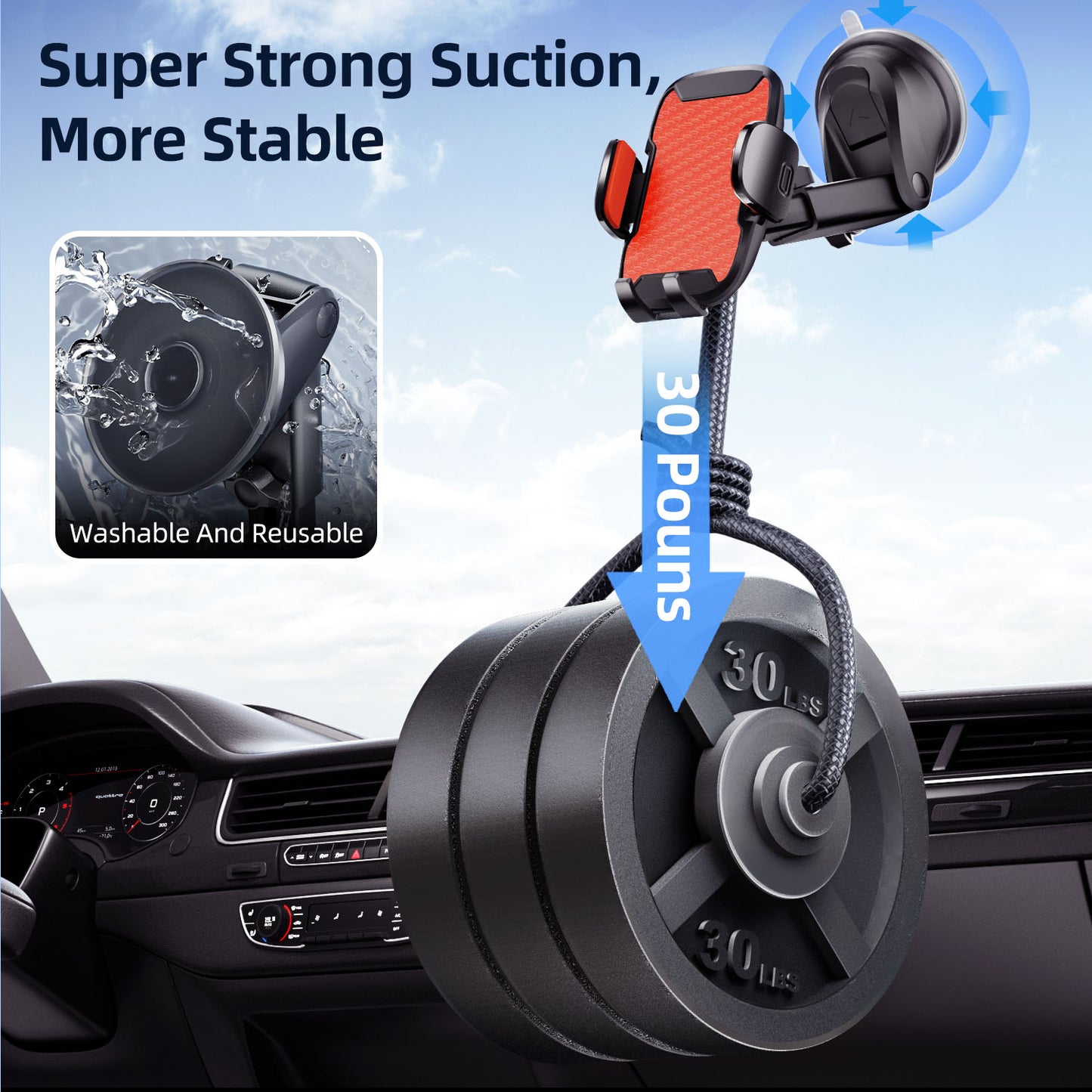 Car Phone Holder, 360° Rotatable Mobile Mount with Air Vent Clip for 4.0"-7.0" Phones, Orange
