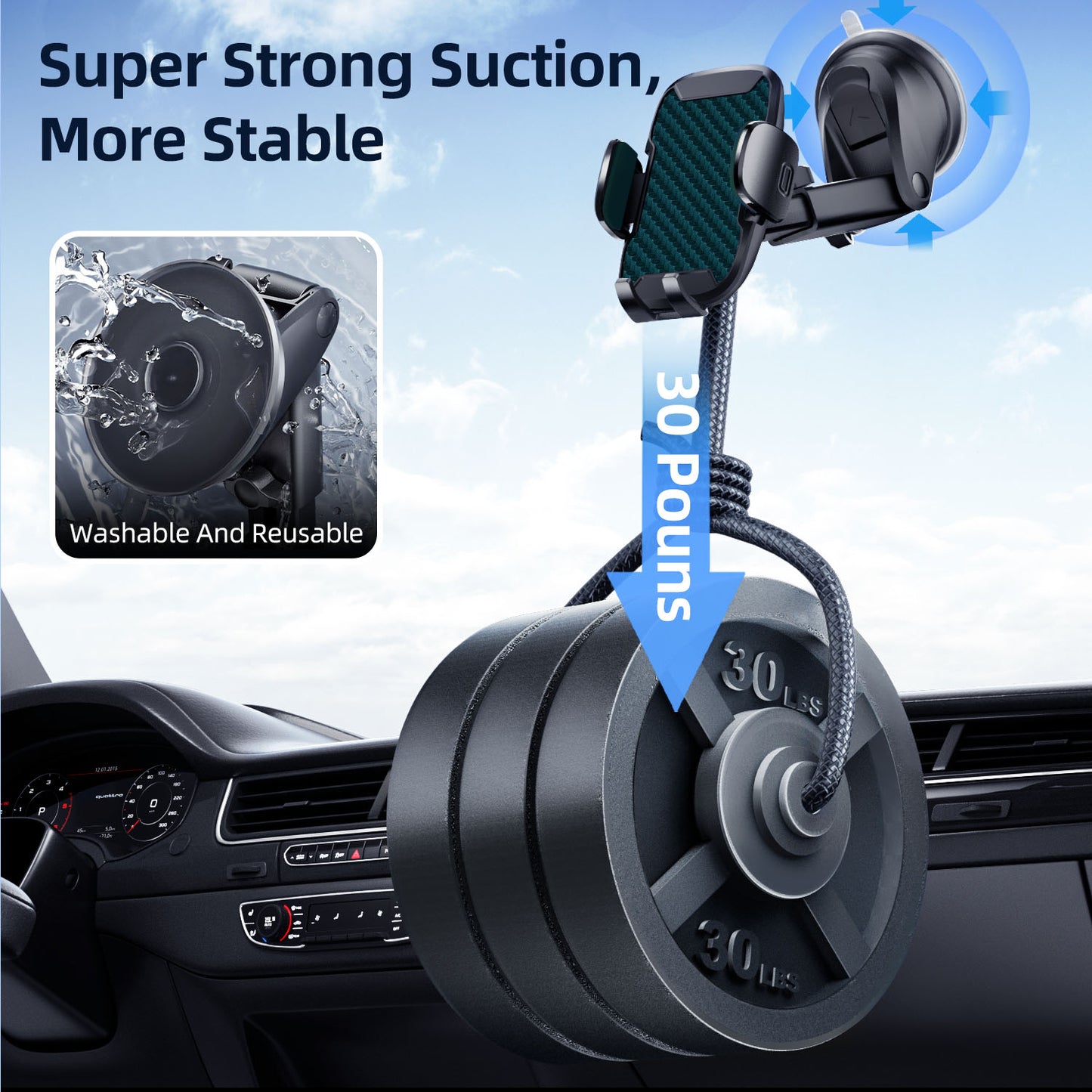 Car Phone Holder, 360° Rotatable Mobile Mount with Air Vent Clip for 4.0"-7.0" Phones, Green