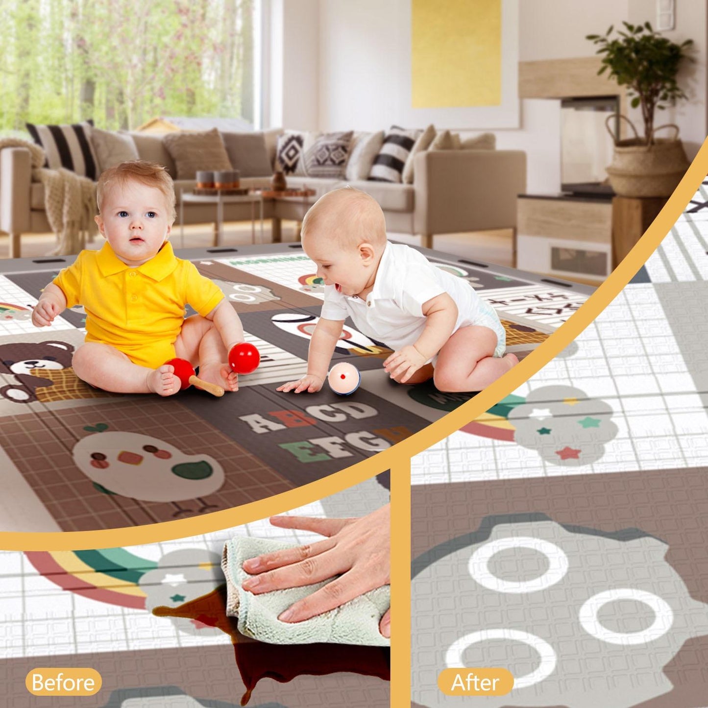 ADHINO Certified Non-Toxic & Skin-Friendly - 79"x71" Foldable Foam Baby Play Mat for Floor, Waterproof Crawling Playmat, Anti-Slip Infant to Toddler Play Mats, Safe Kids Mat for Play & Learning