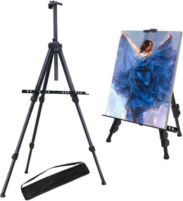 63"-30" Reinforced Artist Easel Stand, Extra Thick Aluminum Metal Tripod Display Easel Adjustable Height with Portable Bag for Floor/Table-Top Drawing and Displaying, Painting Easel for kids Adult