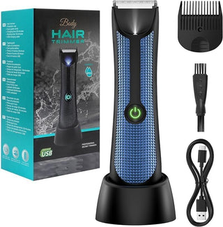 Body Hair Trimmer for Men Women, Professional Brand yoovee Electric Groin Bikini Ball Shaver Razor, Fully Waterproof Ceramic Blade Pubic Hair Trimmer Clipper Body Groomer Kit, Blue