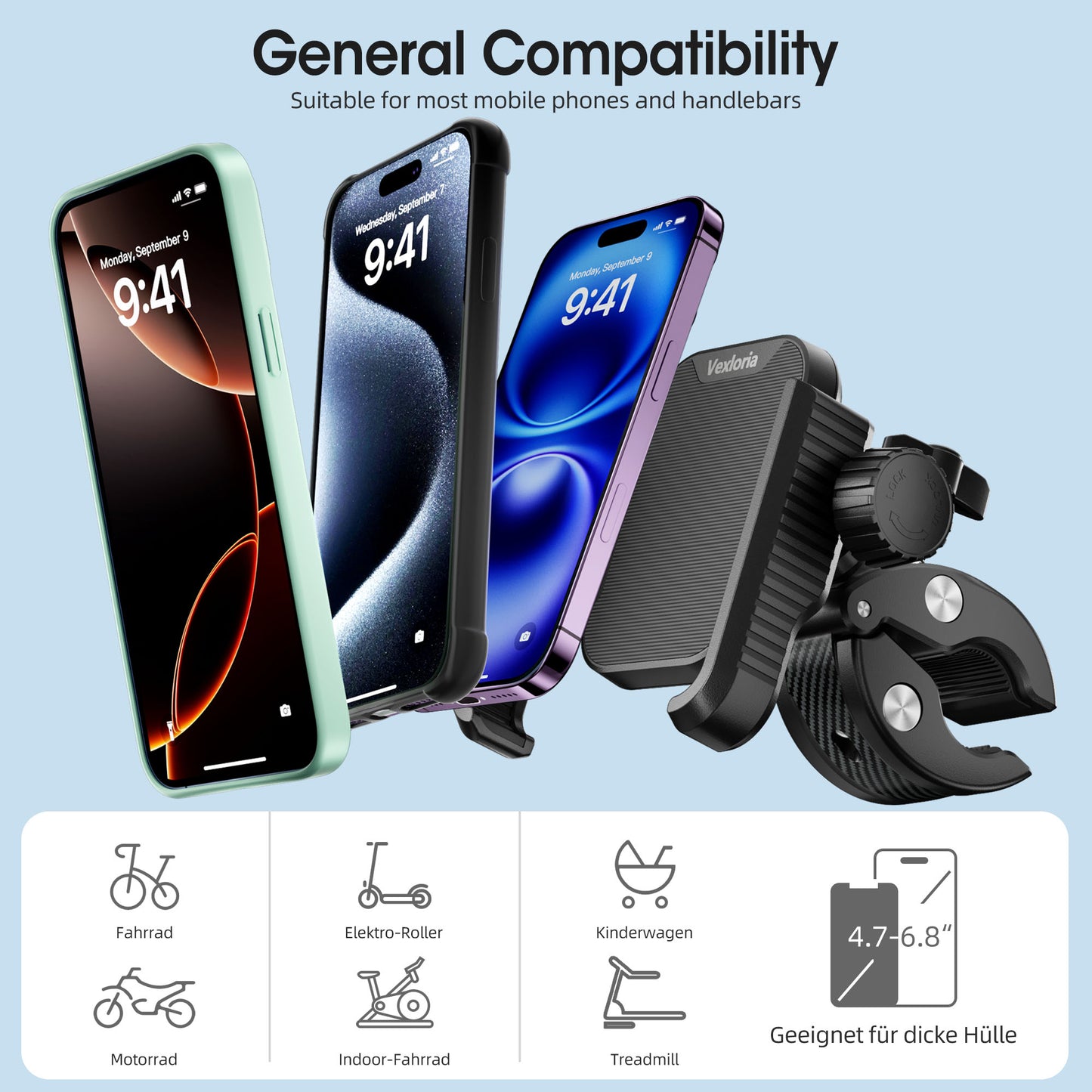 YOOVEE Bike Phone Holder, Motorcycle Phone Mount, 360° Rotatable Scooter Bicycle Handlebar Phone Mount , One-hand Operation for Effortless Cycling.