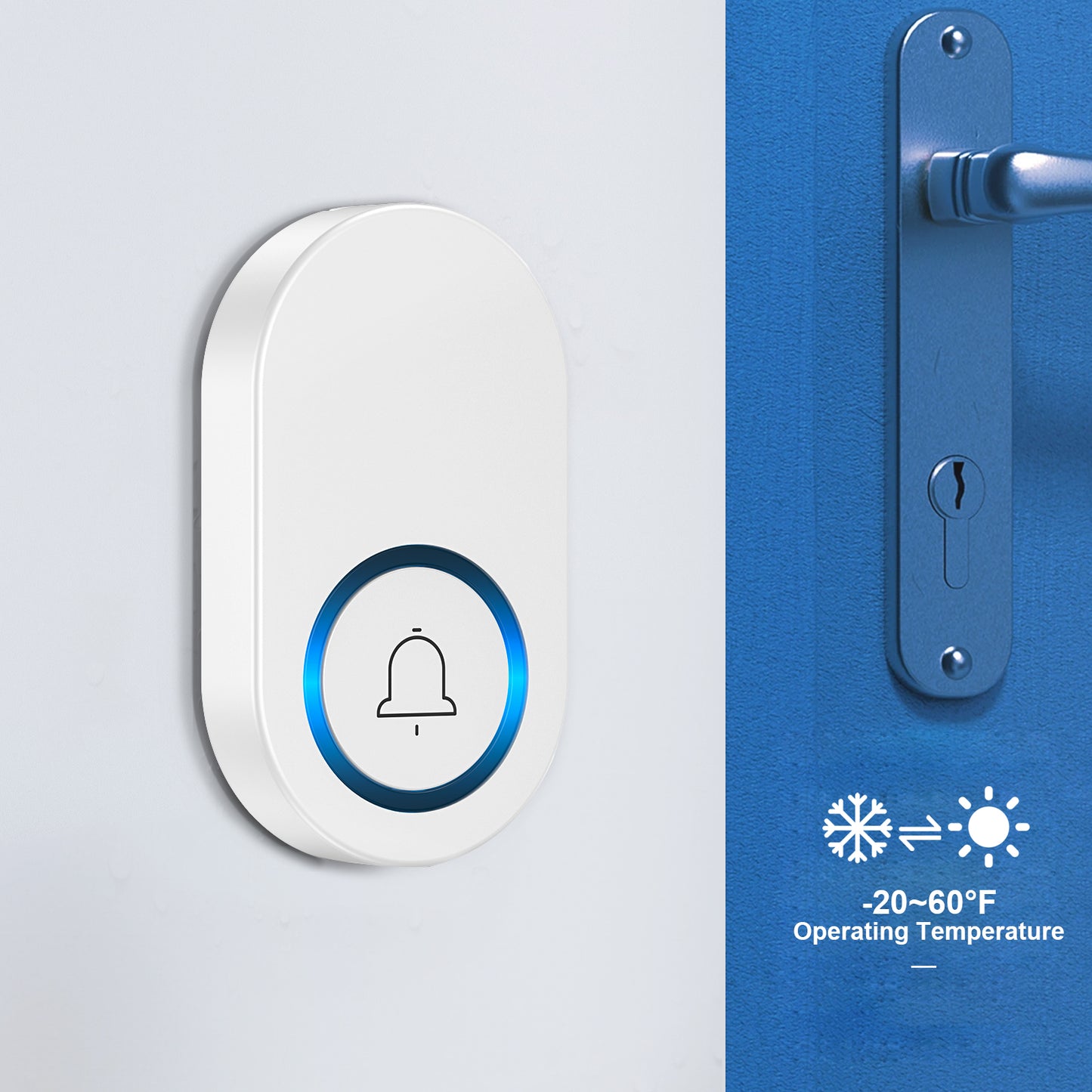 YOOVEE Wireless Doorbell Kit, 1 Receivers, 60 Ringtones, 4-Level Volume, Memory Function, IP44 Weatherproof - Easy Install for Home