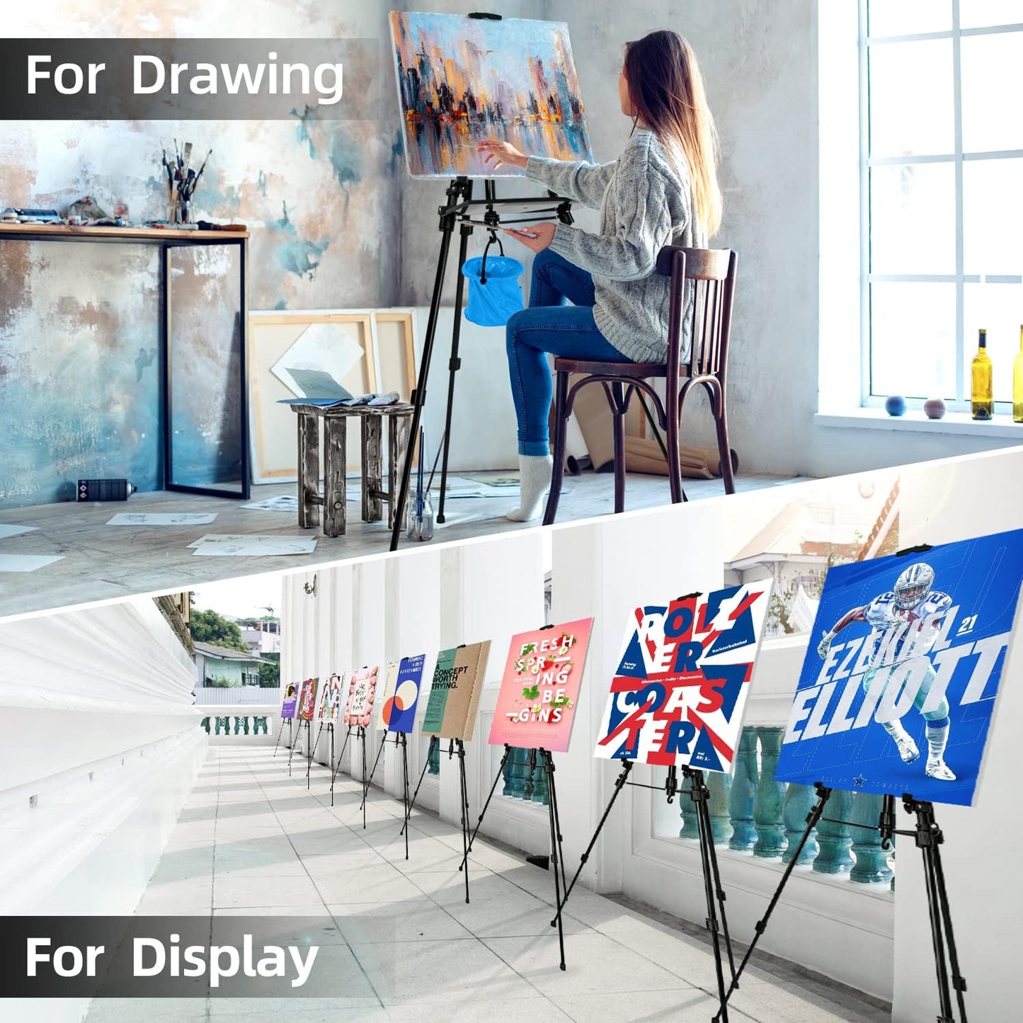 ADHINO 21.6"-63" Art Easel Stand, Magnesium Iron Tripod with Portable Bag, Ideal for Kids and Adults, Spirit Level Included