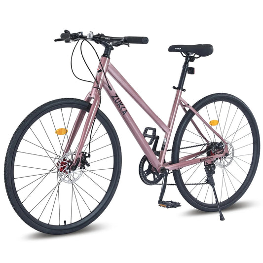 ADHINO Road Bike, 7 Speed Shimano Driven Flat Bar 700C Dual Disc Brake Hybrid Bike for Unisex Adult Women Men Senior Junior