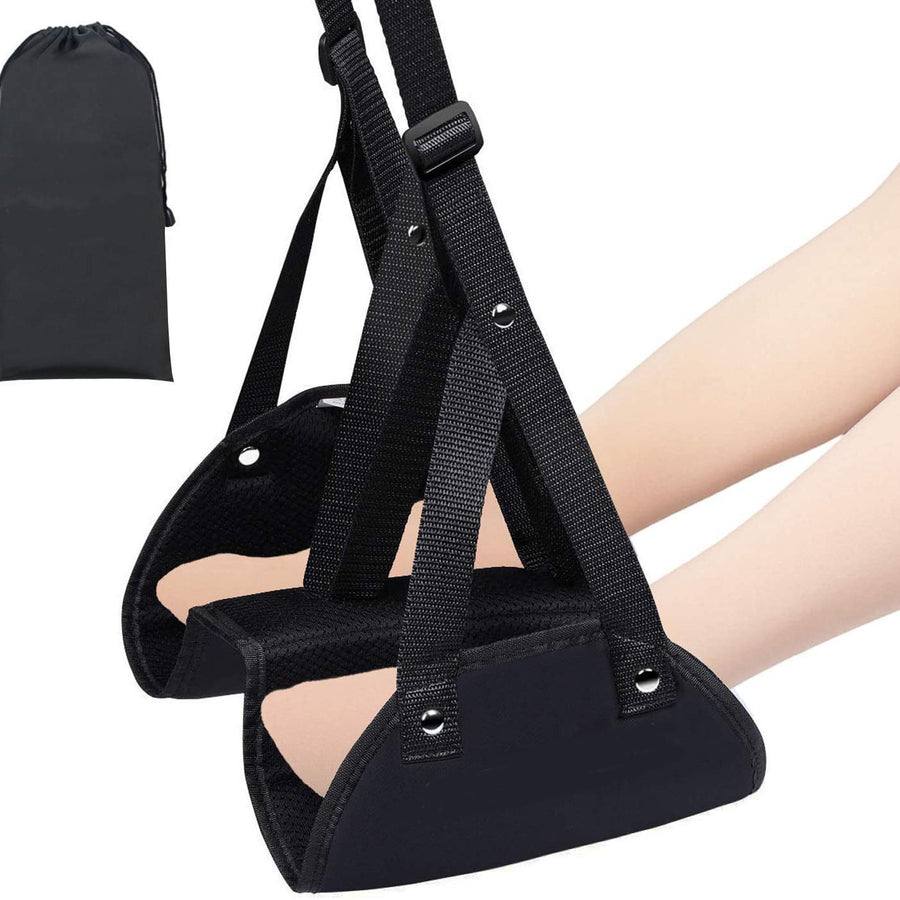 ADHINO Travel Foot Rest for Airplane, Memory Foam Airplane Foot Hammock with Adjustable Strap, Portable Travel Footrest for Long Flights, Office Car Use