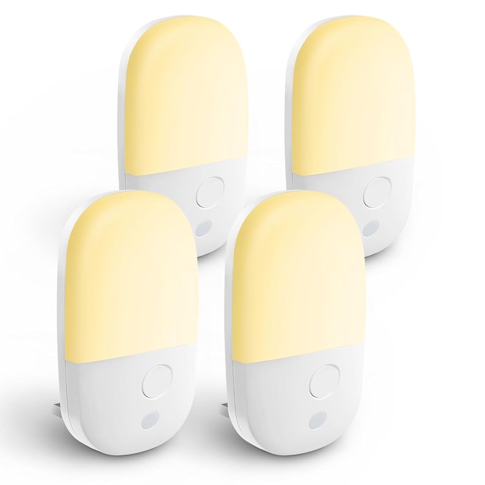 YOOVEE Plug-in Dimmable Night Light with Sensor, Warm White LED,4-Pack for Bedroom, Bathroom, Hallway - Kids & Adults